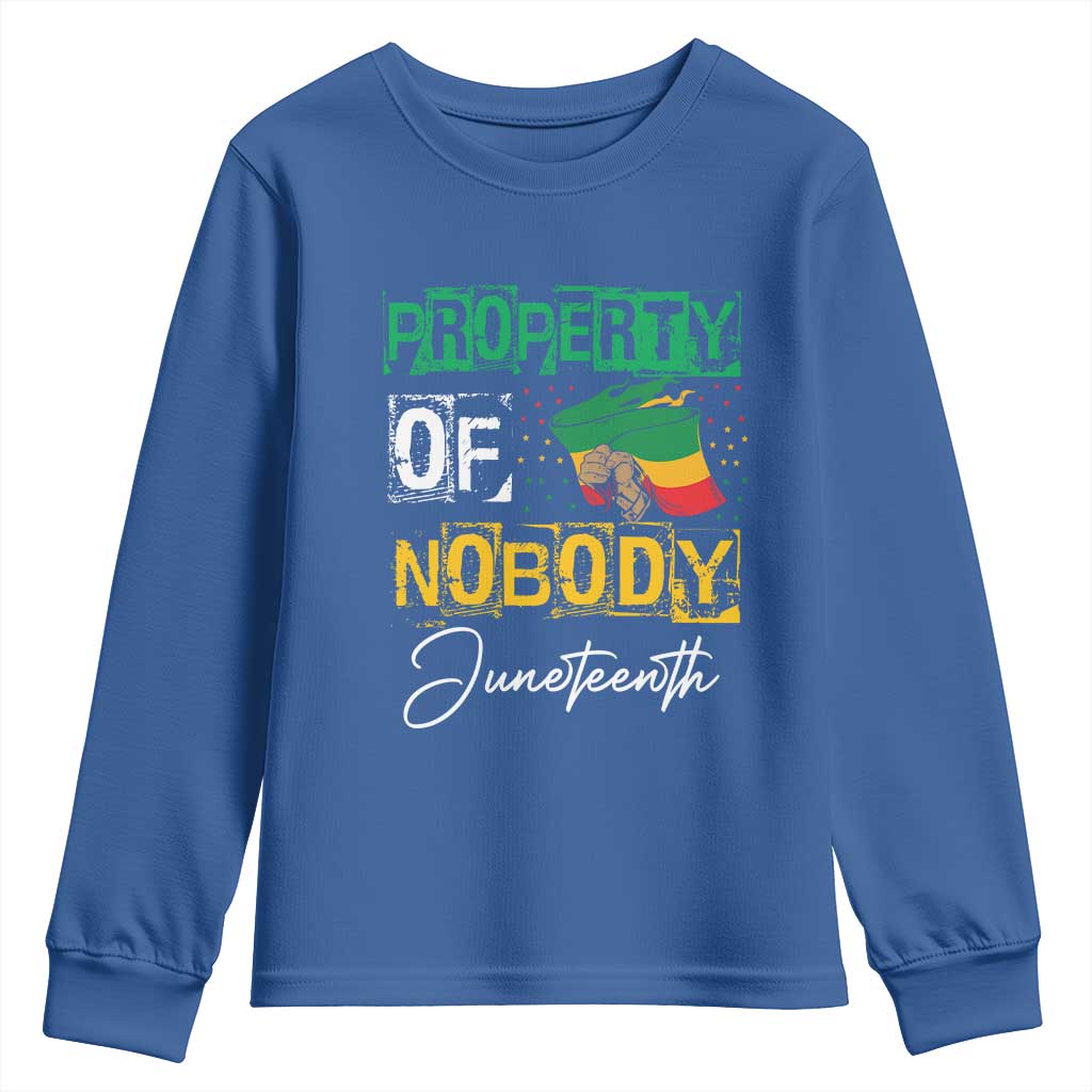 Juneteenth Youth Long Sleeve Shirt Property Of Nobody Melanin Black Freedom