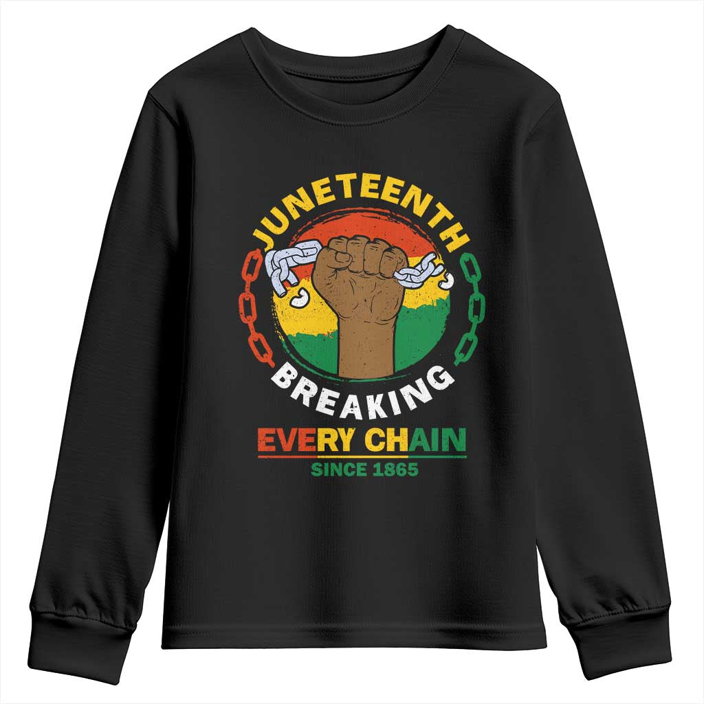 Juneteenth Youth Long Sleeve Shirt Breaking Every Chain Since 1865 Black Freedom