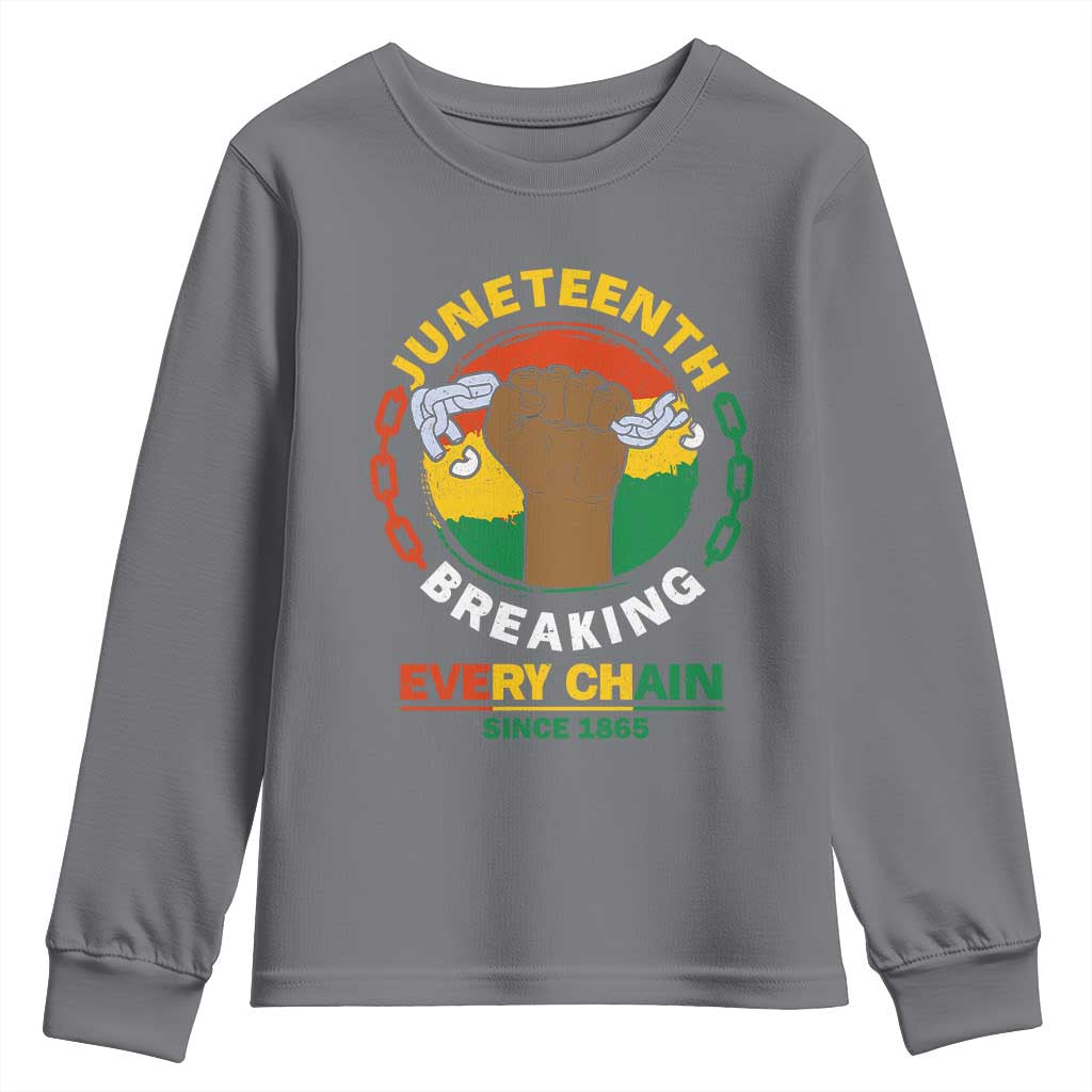Juneteenth Youth Long Sleeve Shirt Breaking Every Chain Since 1865 Black Freedom