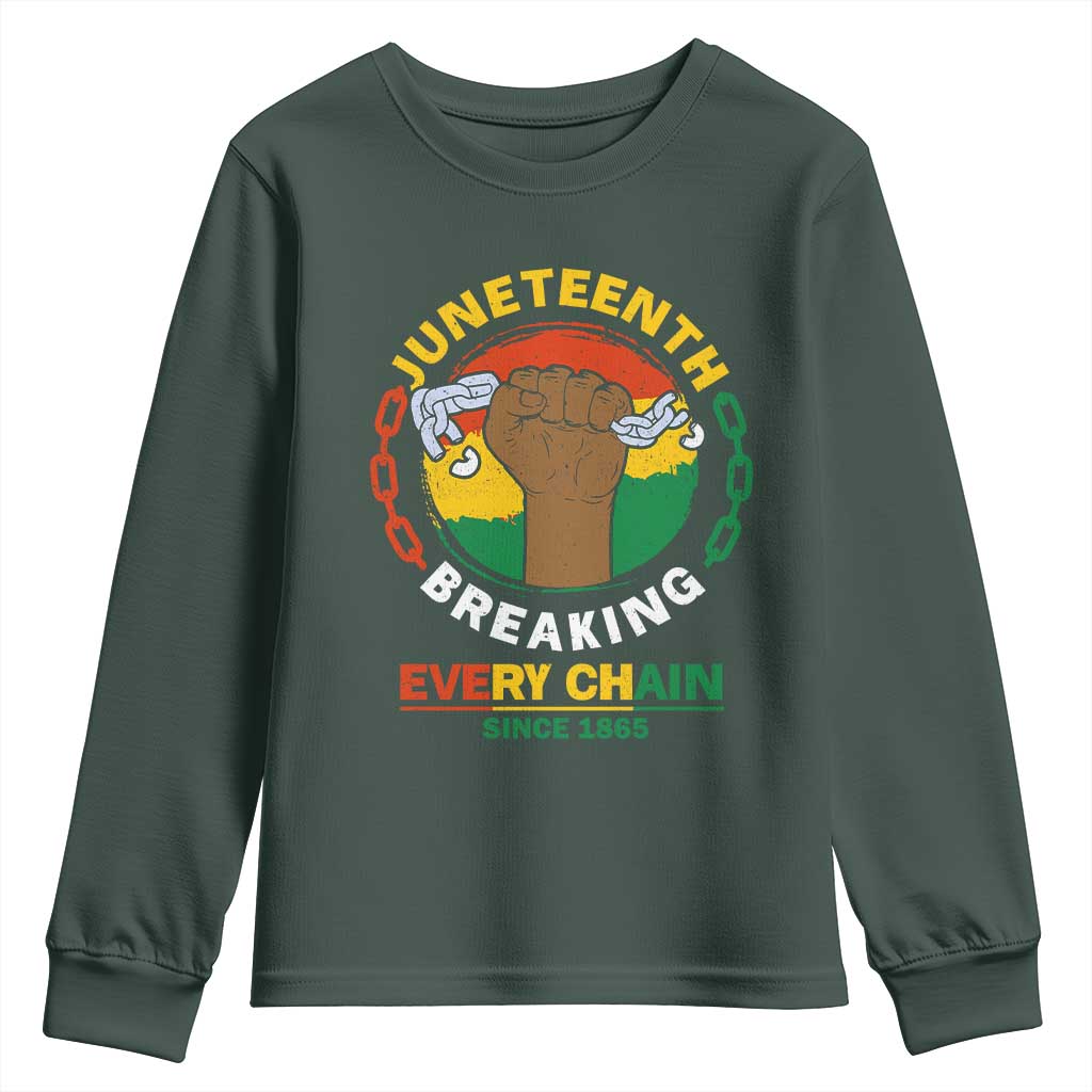 Juneteenth Youth Long Sleeve Shirt Breaking Every Chain Since 1865 Black Freedom
