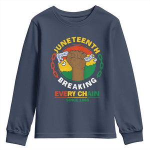 Juneteenth Youth Long Sleeve Shirt Breaking Every Chain Since 1865 Black Freedom