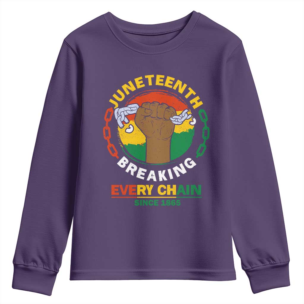 Juneteenth Youth Long Sleeve Shirt Breaking Every Chain Since 1865 Black Freedom