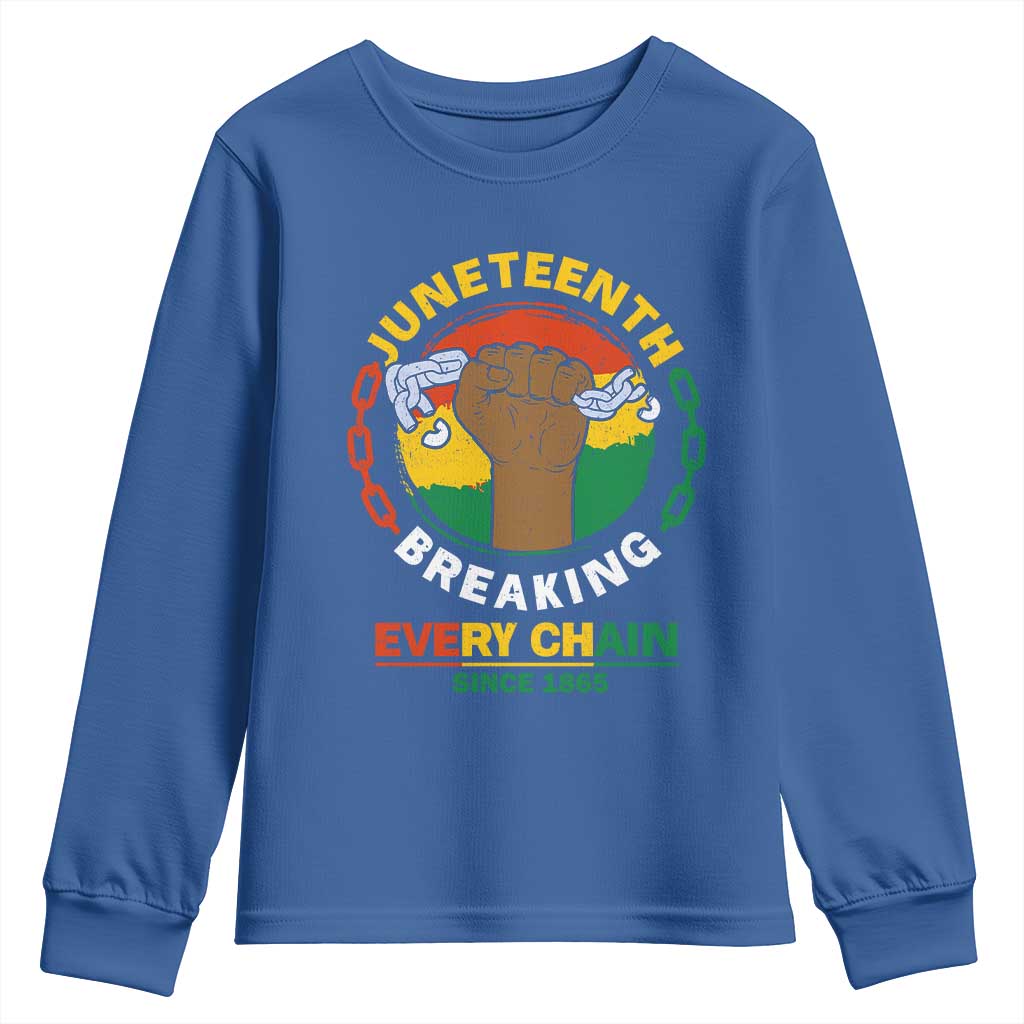 Juneteenth Youth Long Sleeve Shirt Breaking Every Chain Since 1865 Black Freedom