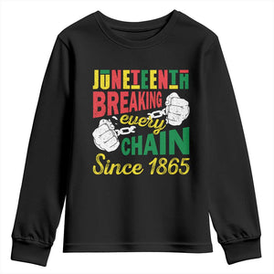 Juneteenth Youth Long Sleeve Shirt Breaking Every Chain Since 1865 Black Pride
