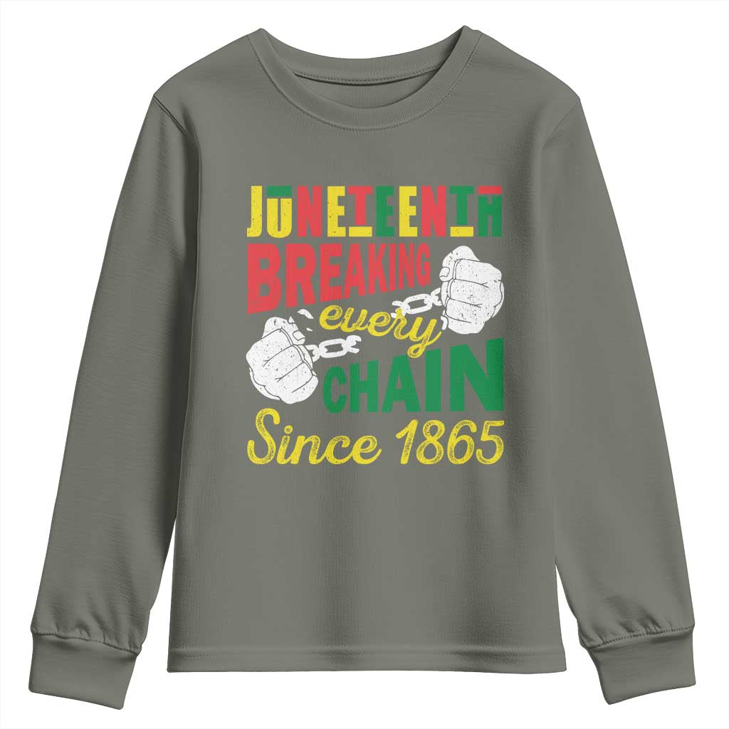 Juneteenth Youth Long Sleeve Shirt Breaking Every Chain Since 1865 Black Pride