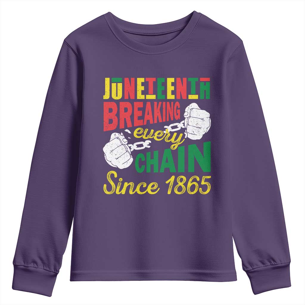 Juneteenth Youth Long Sleeve Shirt Breaking Every Chain Since 1865 Black Pride