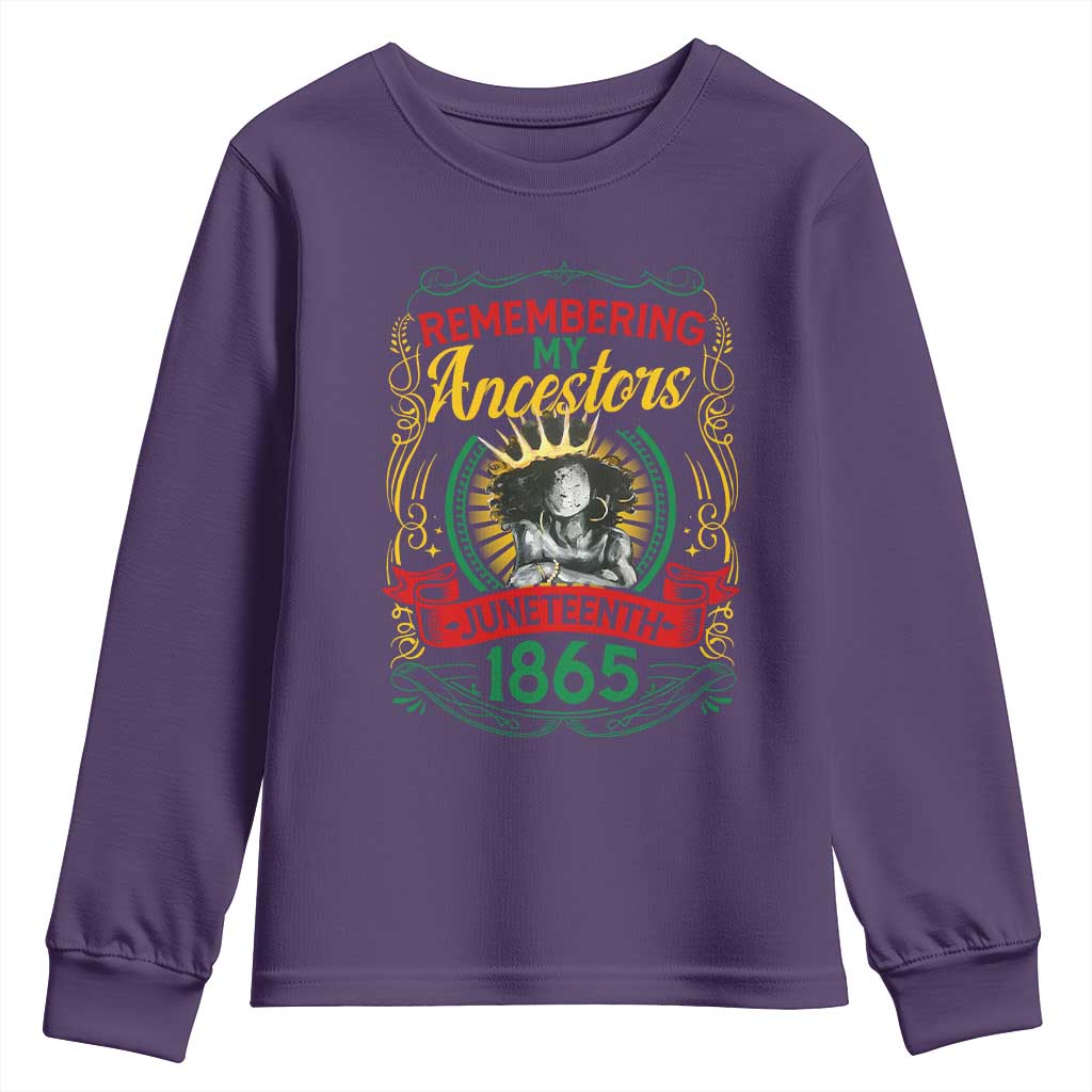 Juneteenth Youth Long Sleeve Shirt Remembering My Ancestors Melanin Black Women Pride