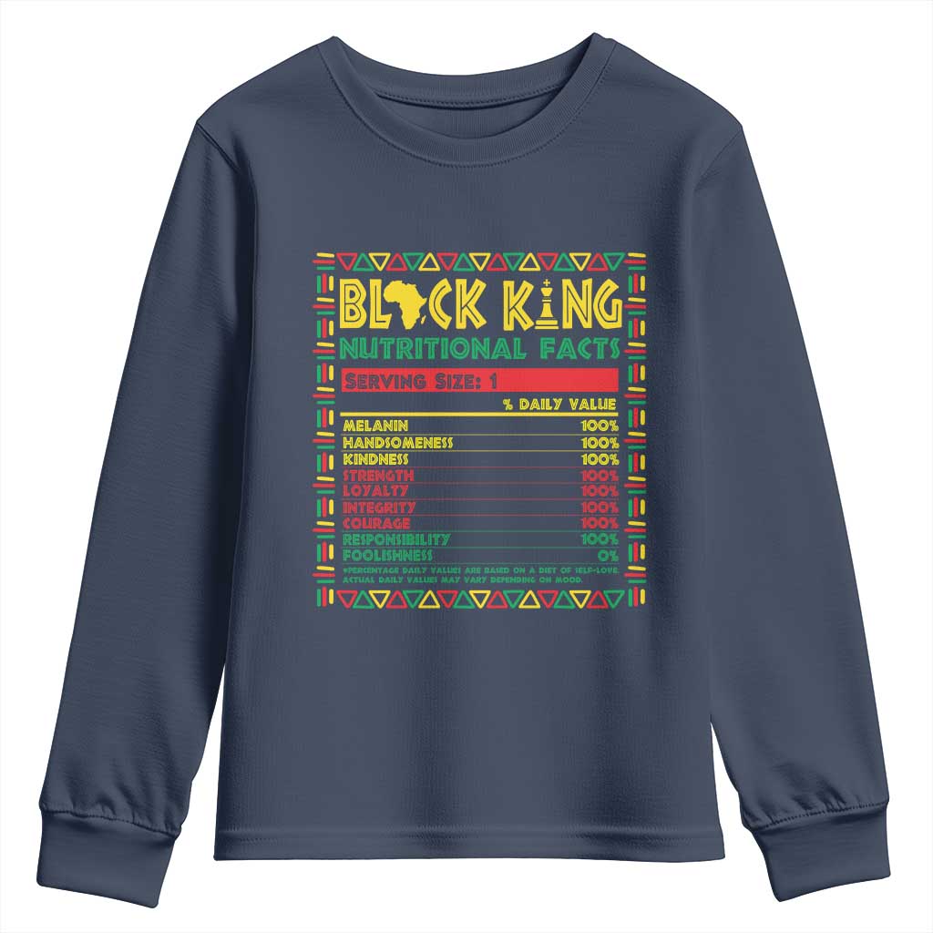 Juneteenth Youth Long Sleeve Shirt Black King Nutritional Facts African American