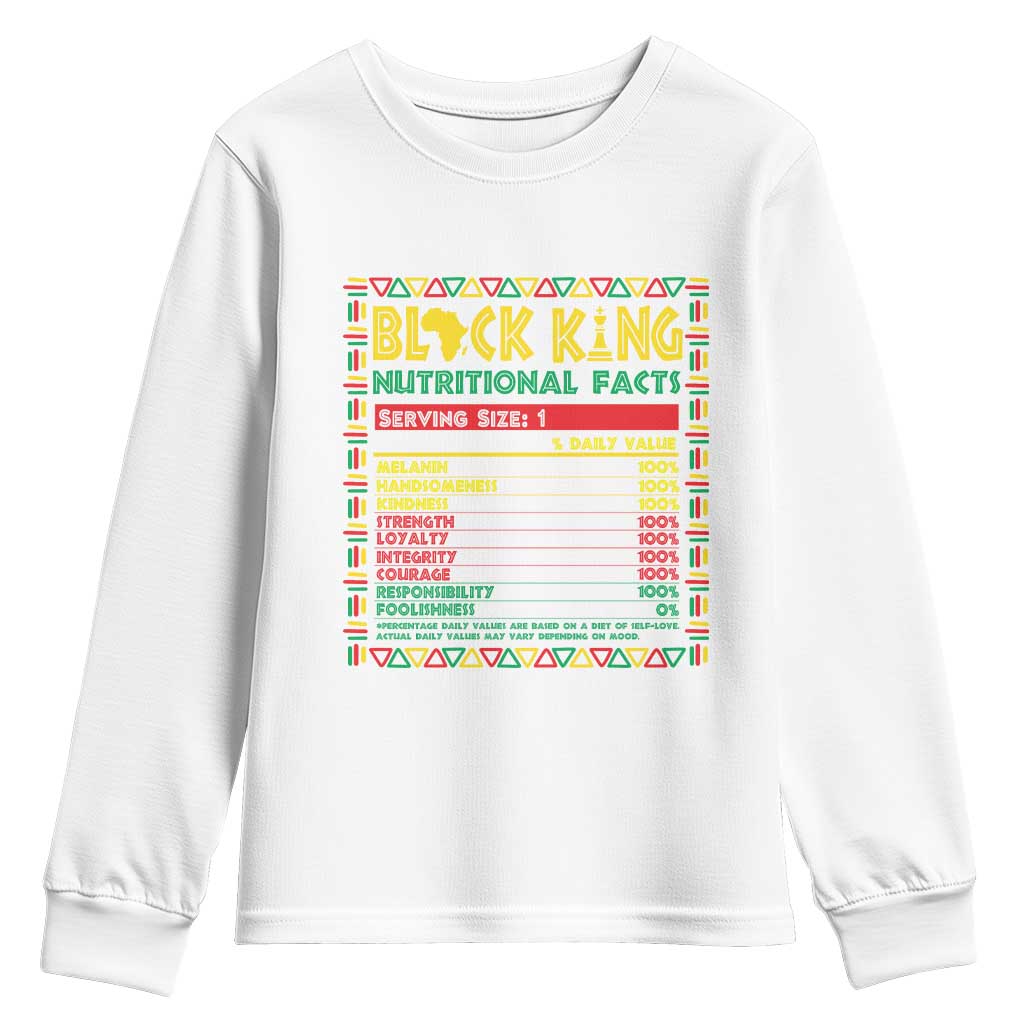 Juneteenth Youth Long Sleeve Shirt Black King Nutritional Facts African American