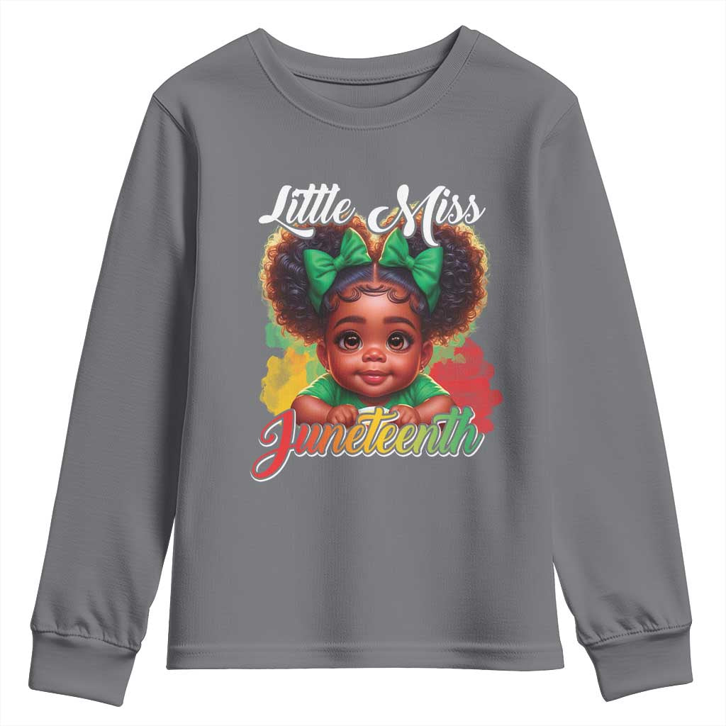 Juneteenth 1865 Youth Long Sleeve Shirt Little Miss Cute Melanin Black Girls Kids