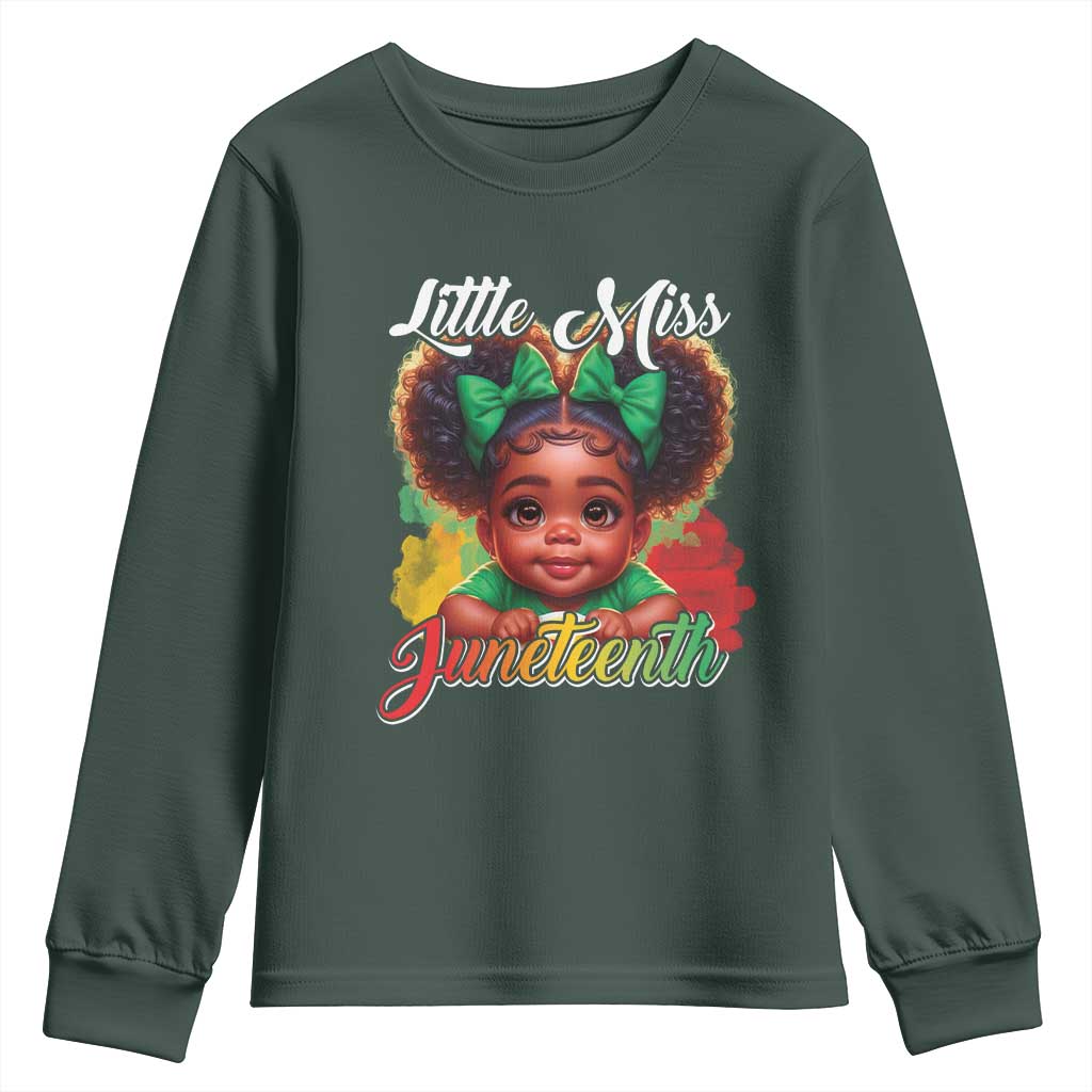 Juneteenth 1865 Youth Long Sleeve Shirt Little Miss Cute Melanin Black Girls Kids