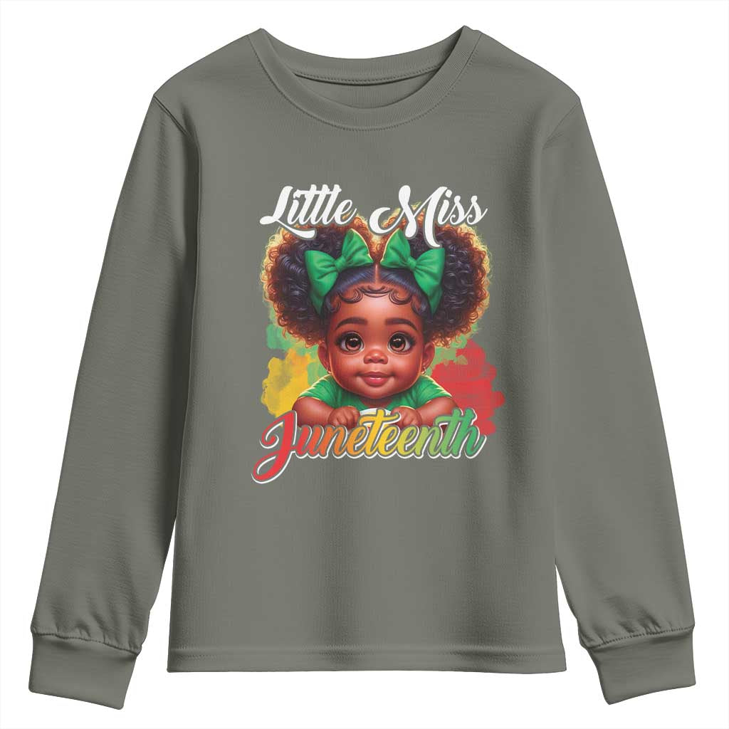 Juneteenth 1865 Youth Long Sleeve Shirt Little Miss Cute Melanin Black Girls Kids