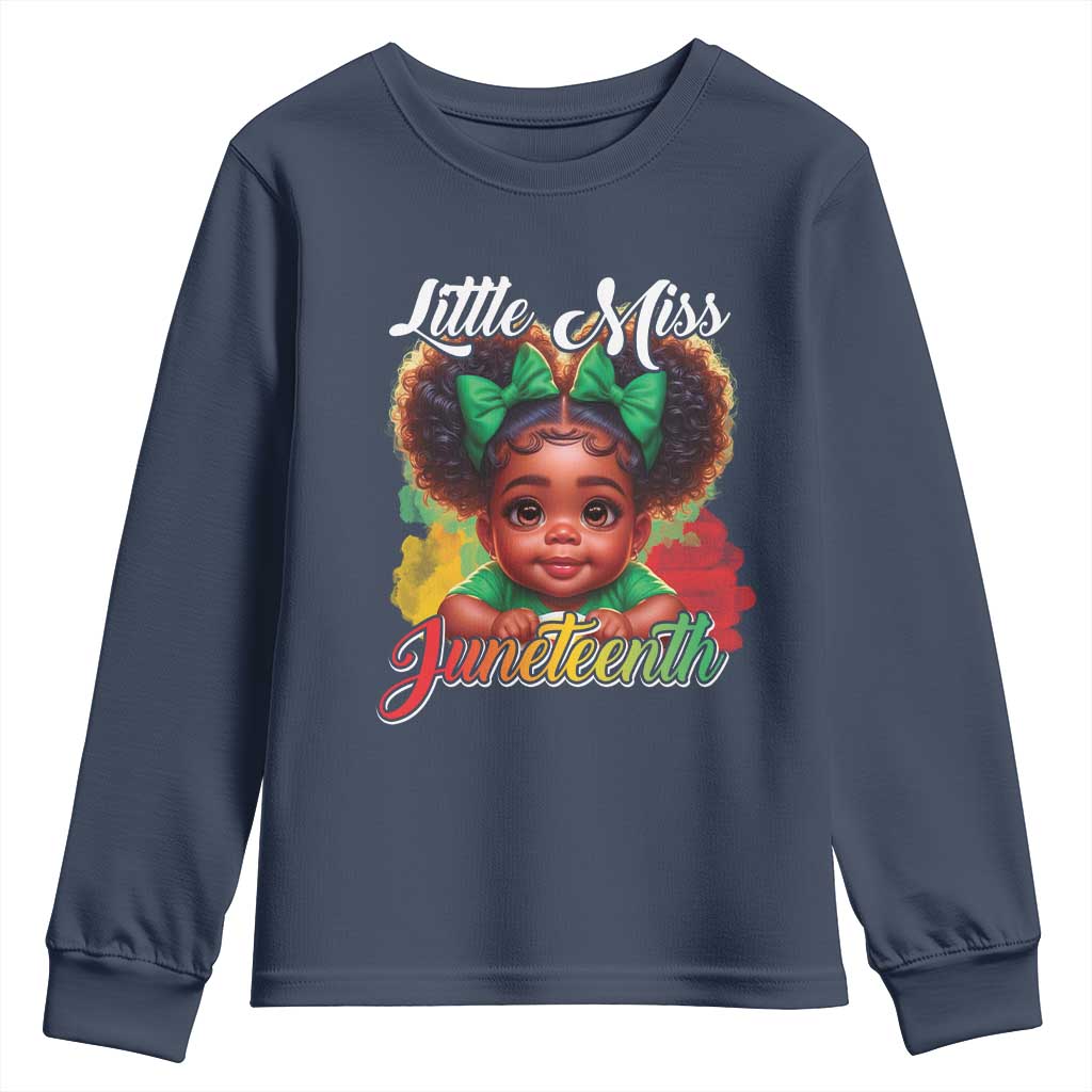 Juneteenth 1865 Youth Long Sleeve Shirt Little Miss Cute Melanin Black Girls Kids