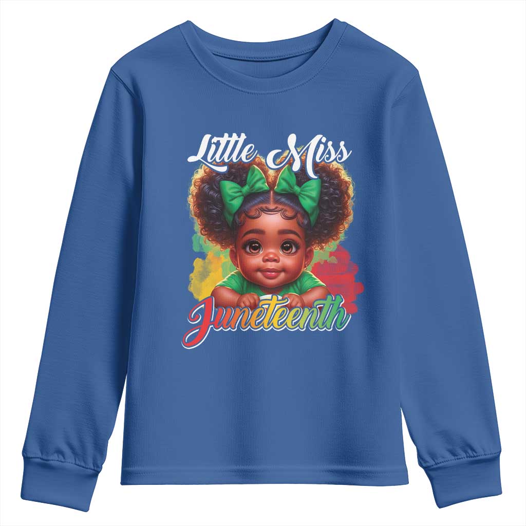 Juneteenth 1865 Youth Long Sleeve Shirt Little Miss Cute Melanin Black Girls Kids