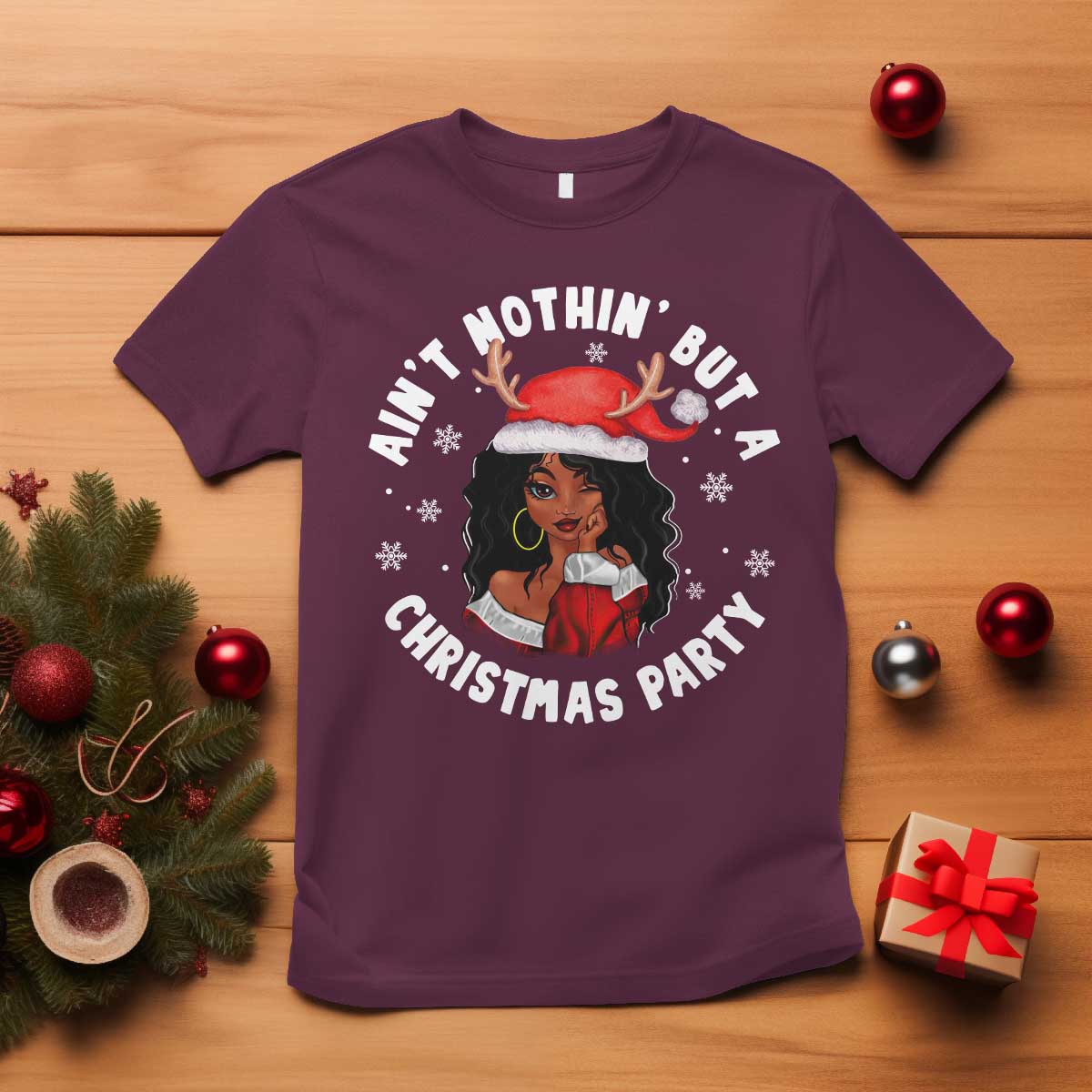 African American Christmas T Shirt Santa Ain't Nothin' But A Christmas Party