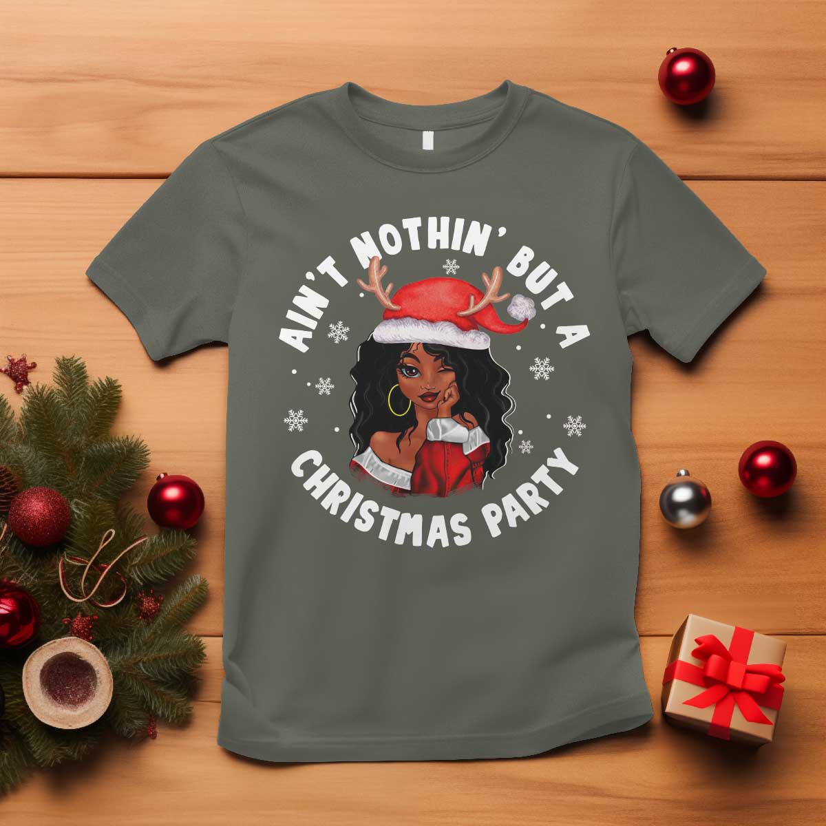 African American Christmas T Shirt Santa Ain't Nothin' But A Christmas Party