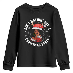 African American Christmas Youth Long Sleeve Shirt Santa Ain't Nothin' But A Christmas Party