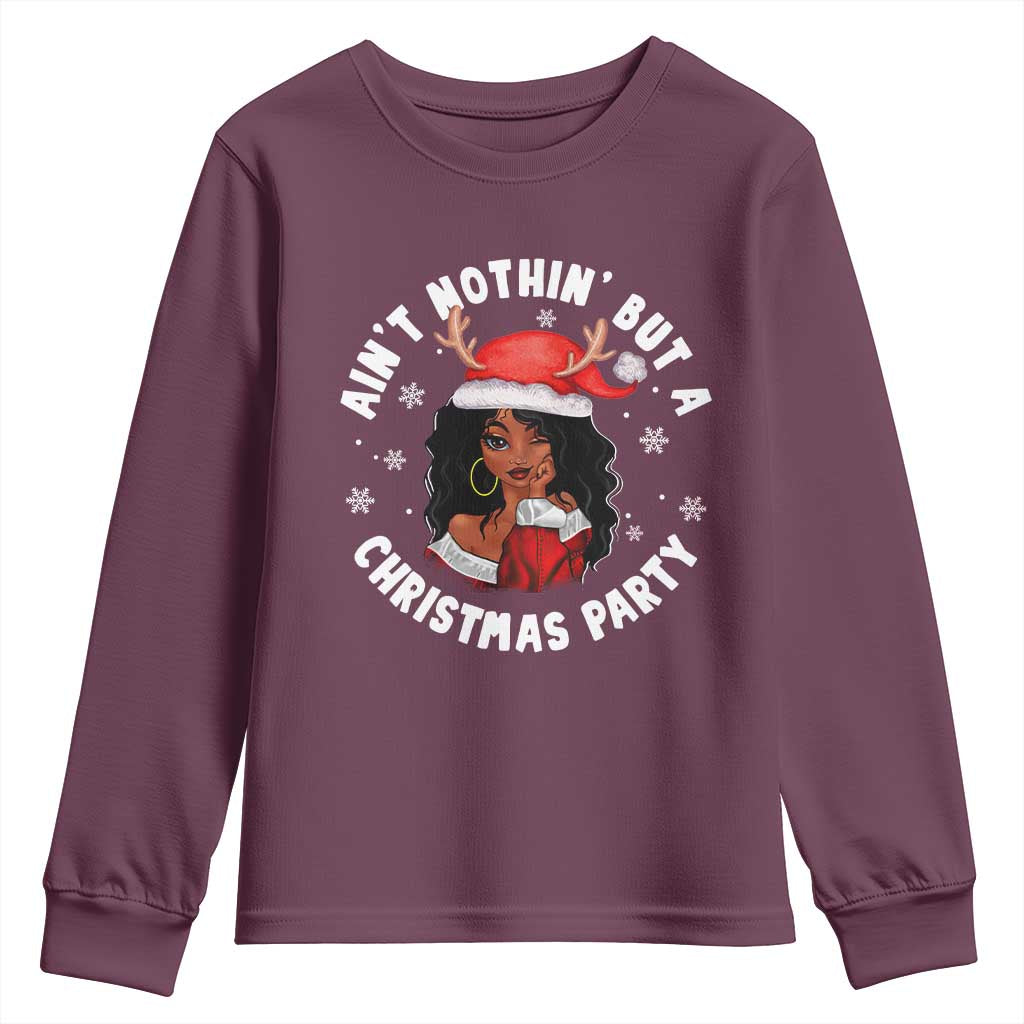 African American Christmas Youth Long Sleeve Shirt Santa Ain't Nothin' But A Christmas Party
