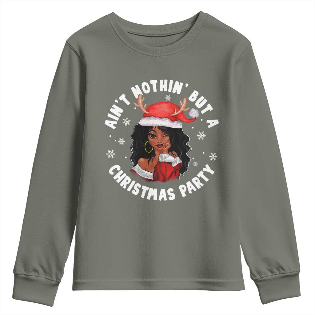 African American Christmas Youth Long Sleeve Shirt Santa Ain't Nothin' But A Christmas Party