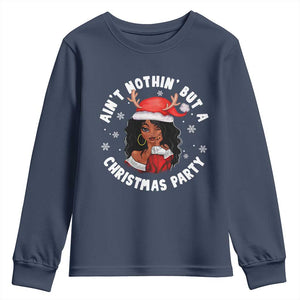 African American Christmas Youth Long Sleeve Shirt Santa Ain't Nothin' But A Christmas Party