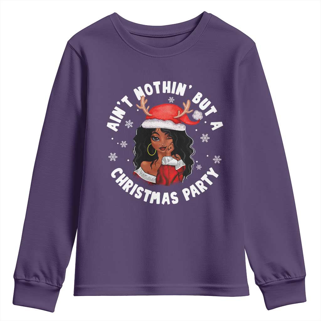 African American Christmas Youth Long Sleeve Shirt Santa Ain't Nothin' But A Christmas Party
