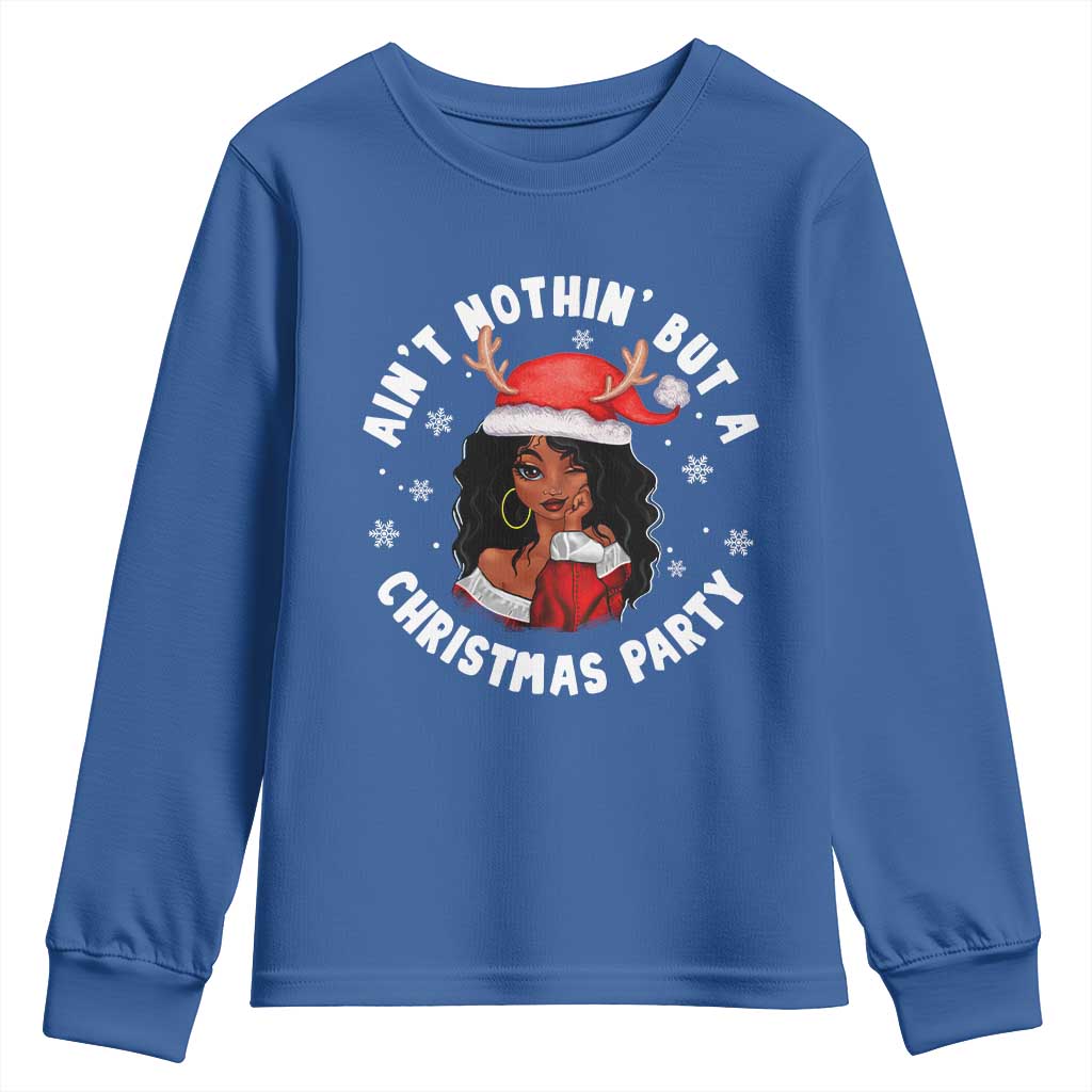African American Christmas Youth Long Sleeve Shirt Santa Ain't Nothin' But A Christmas Party