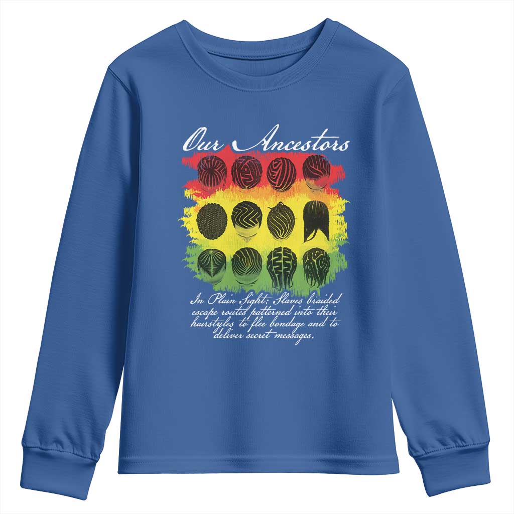Black History Youth Sweatshirt Our Ancestors Escape Routes Braids