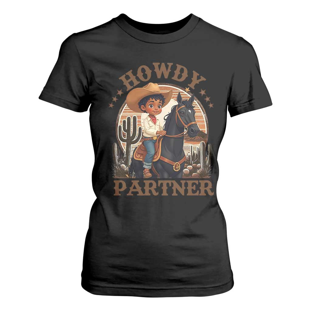 Black Cowboy T Shirt For Women Howdy Partner Black History Month