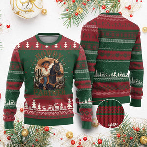 Black Cowboy Ugly Christmas Sweater Howdy Partner Black History Month