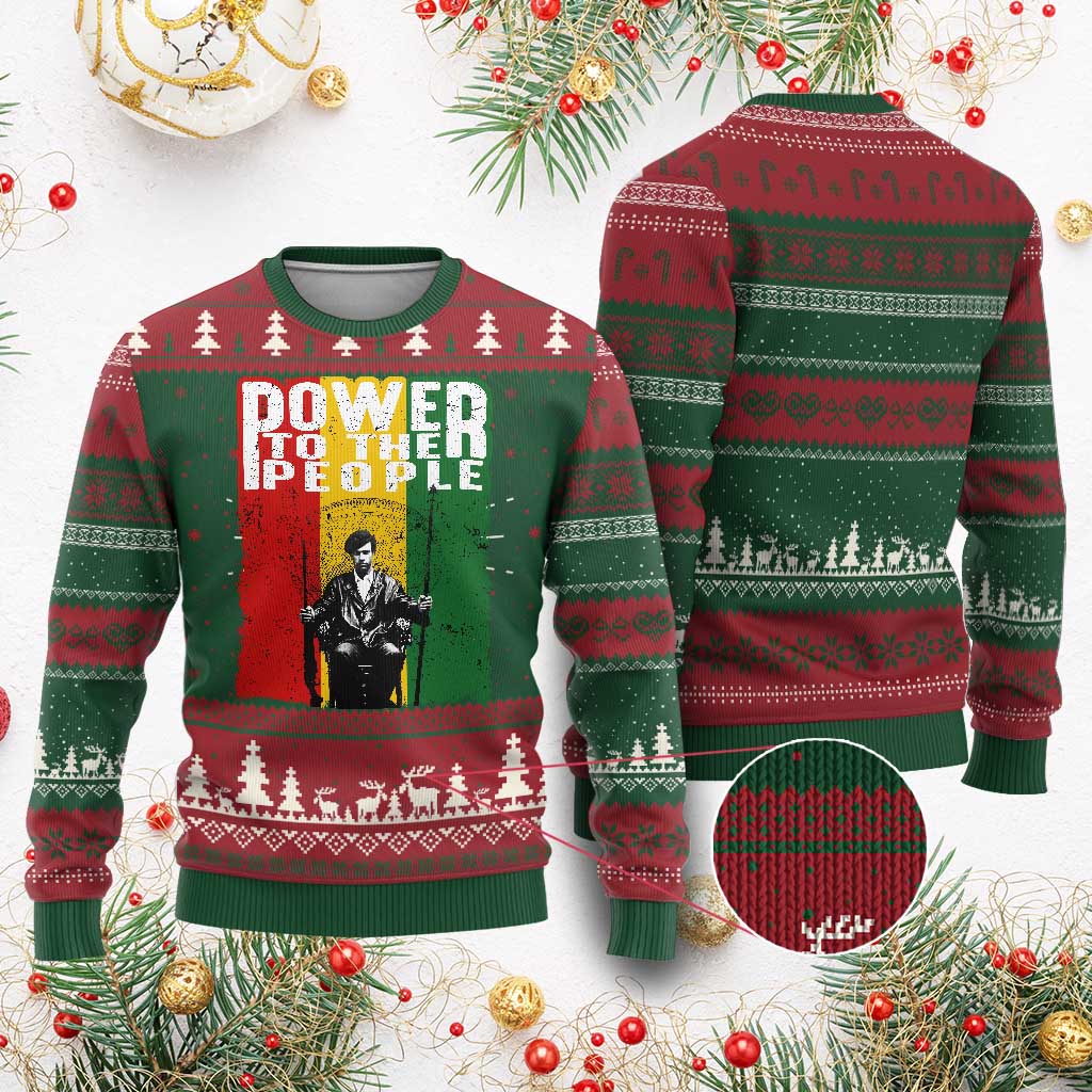 Black Panther Party Huey P. Newton Ugly Christmas Sweater Power To The People
