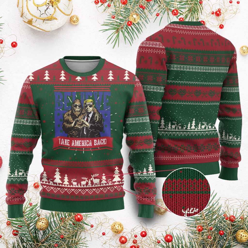 Funny Believe Bigfoot Trump Ugly Christmas Sweater Take America Back