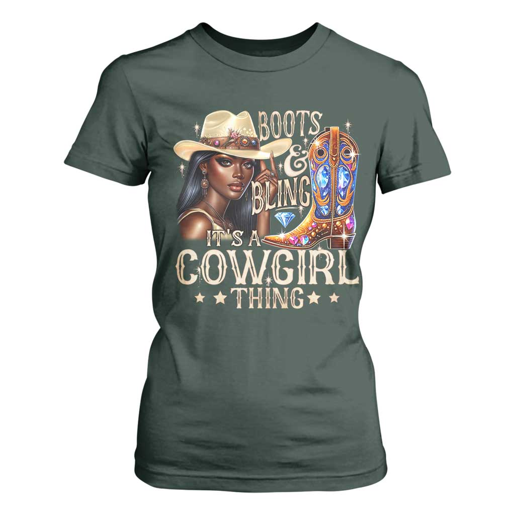 Cowgirl T Shirt For Women Boots & Bling Its A Cowgirl Thing Melanin Rodeo