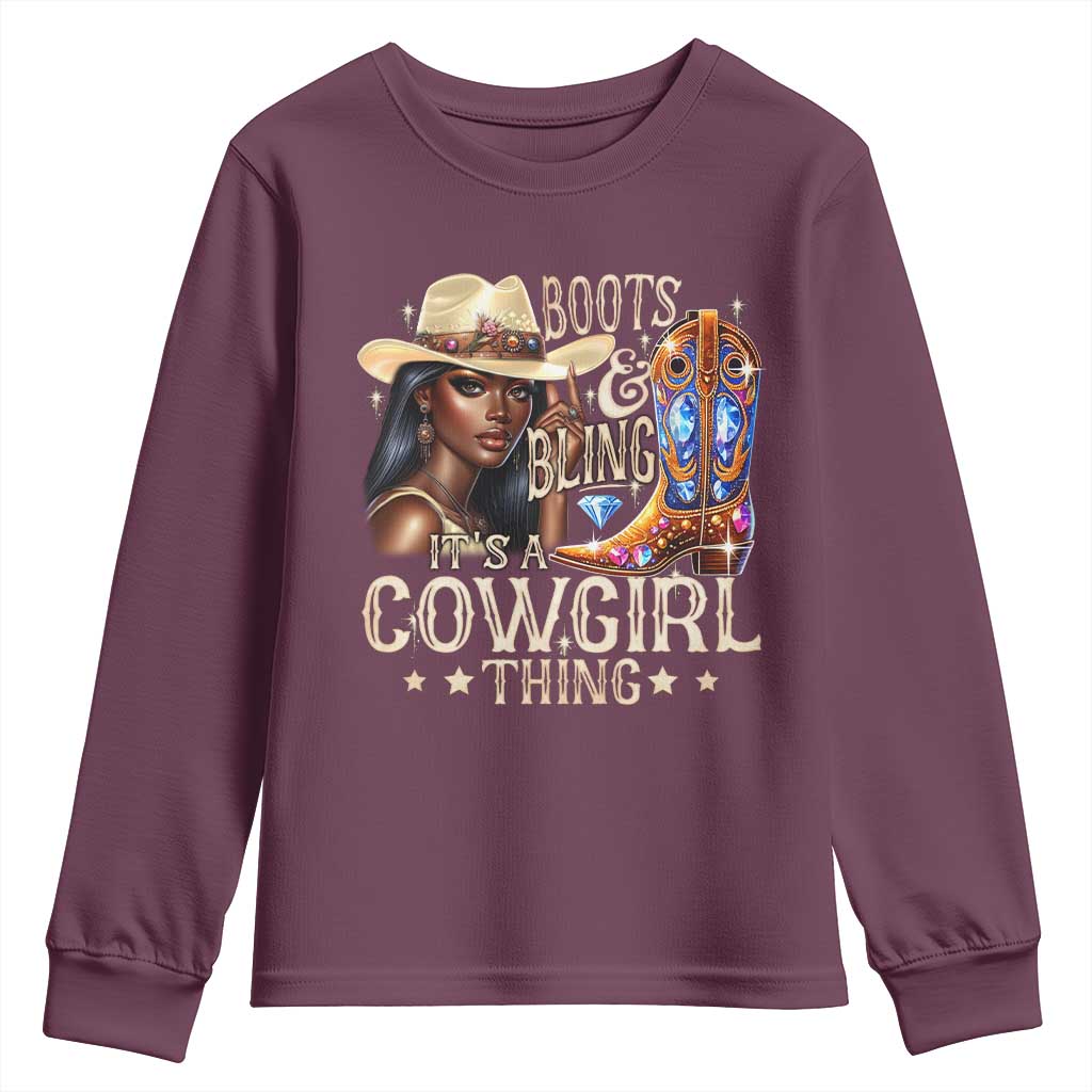 Cowgirl Youth Sweatshirt Boots & Bling Its A Cowgirl Thing Melanin Rodeo