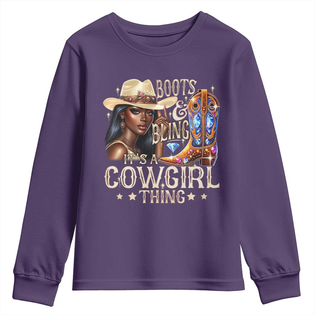Cowgirl Youth Sweatshirt Boots & Bling Its A Cowgirl Thing Melanin Rodeo