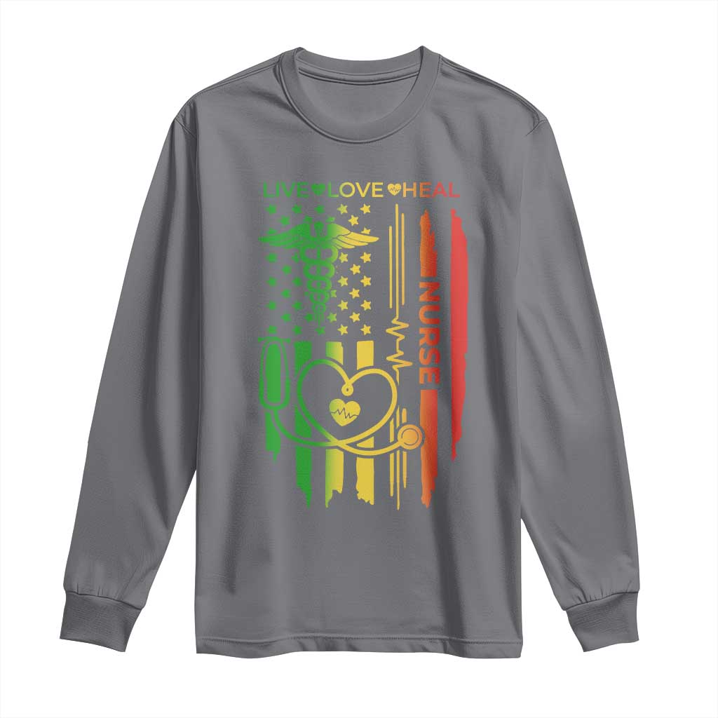 Black Nurse Long Sleeve Shirt American Flag Proud Afro African Women Melanin Pride