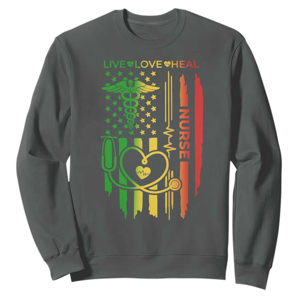 Black Nurse Sweatshirt American Flag Proud Afro African Women Melanin Pride
