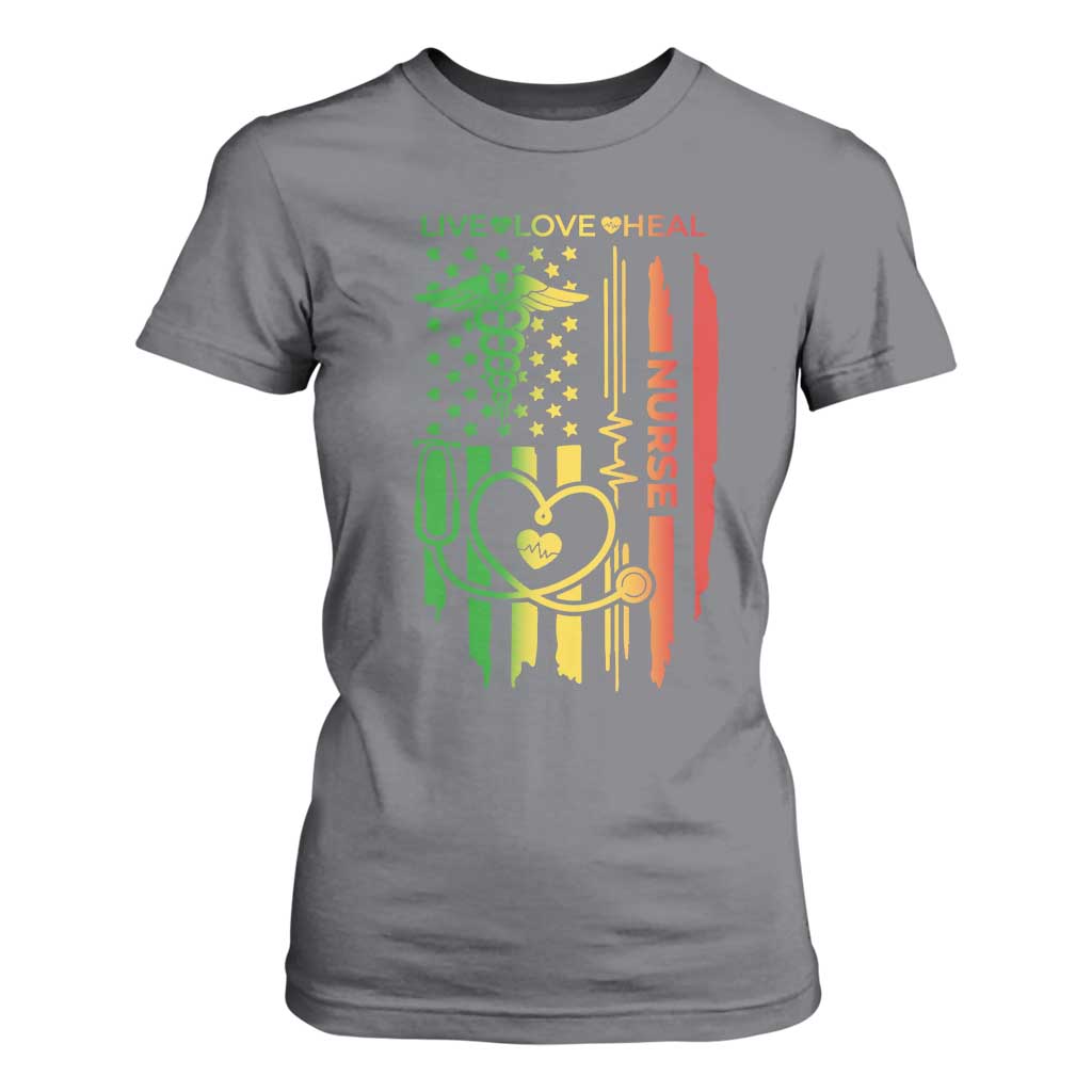 Black Nurse T Shirt For Women American Flag Proud Afro African Women Melanin Pride