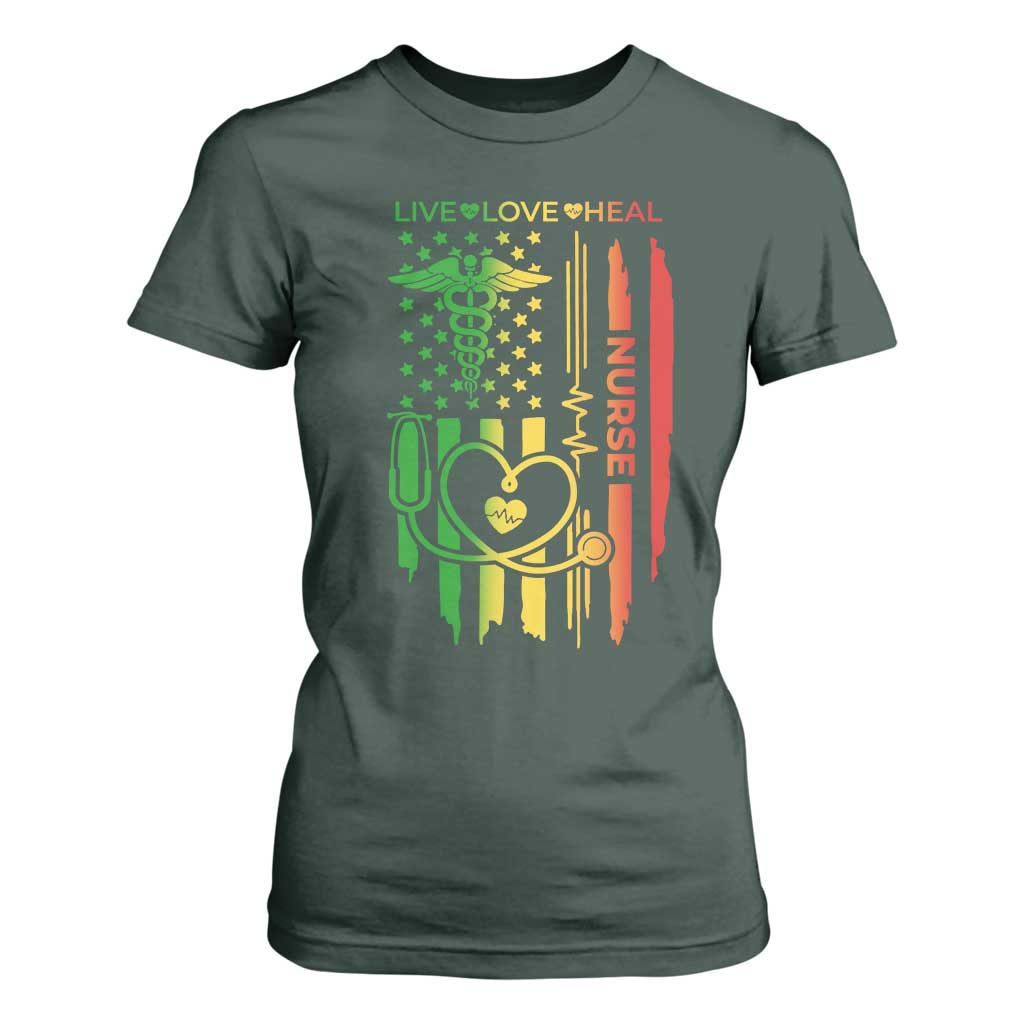 Black Nurse T Shirt For Women American Flag Proud Afro African Women Melanin Pride