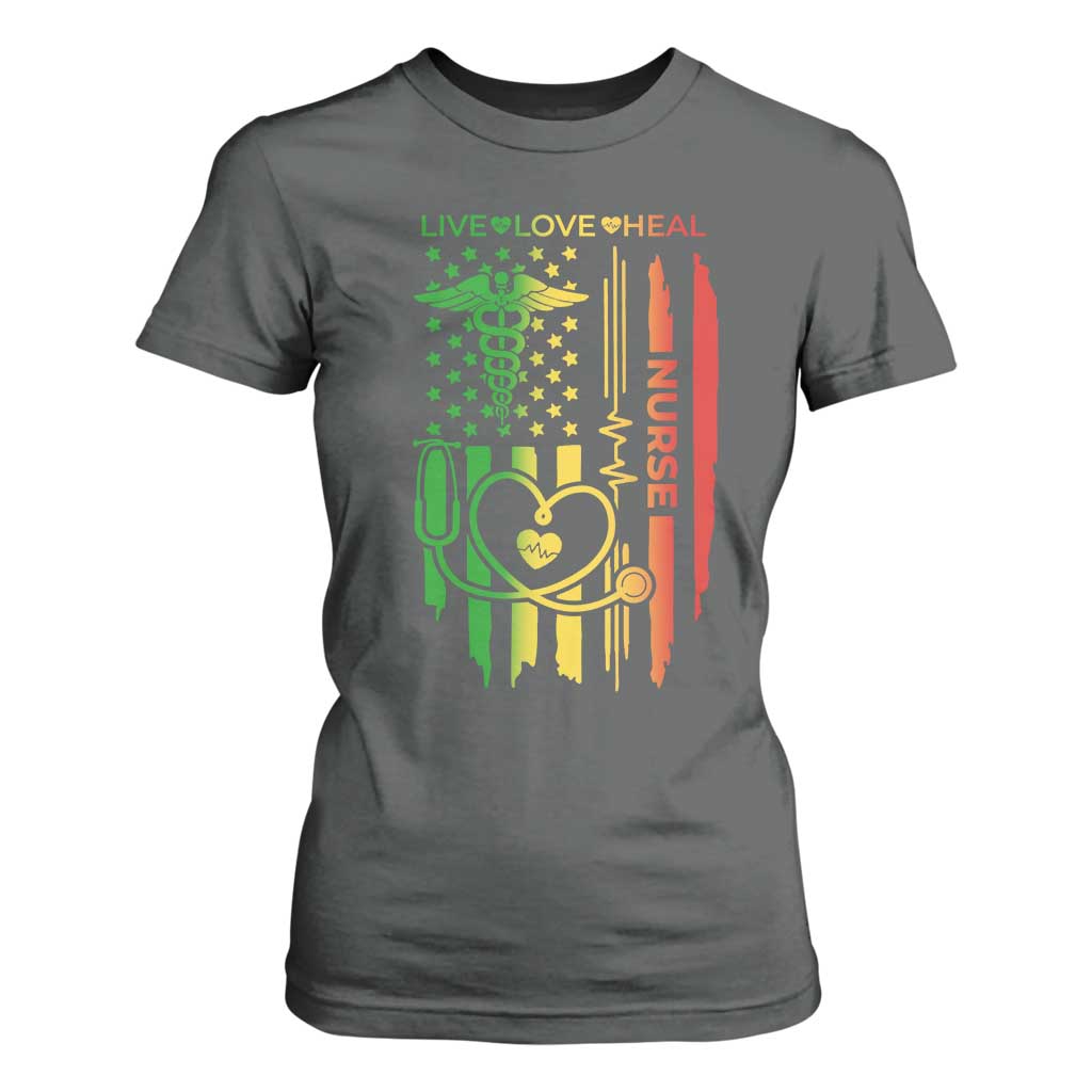 Black Nurse T Shirt For Women American Flag Proud Afro African Women Melanin Pride