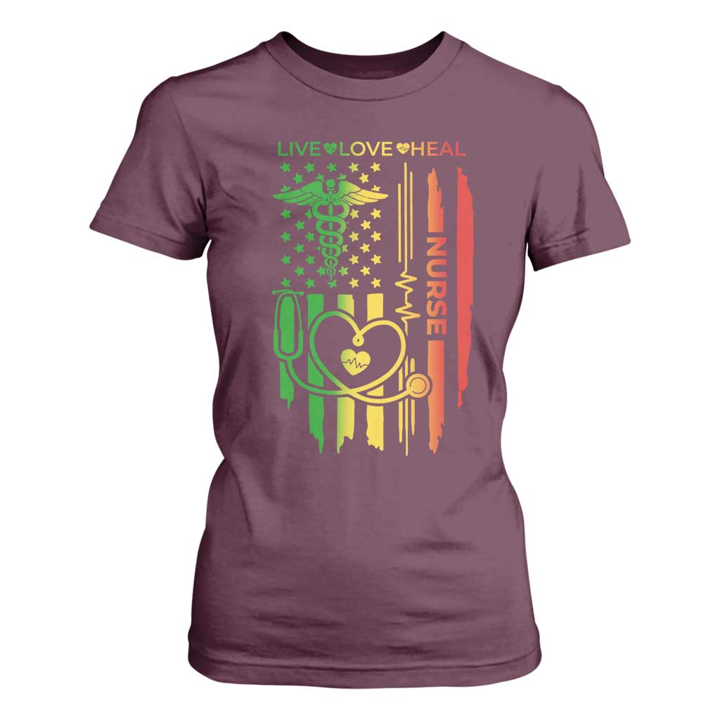 Black Nurse T Shirt For Women American Flag Proud Afro African Women Melanin Pride