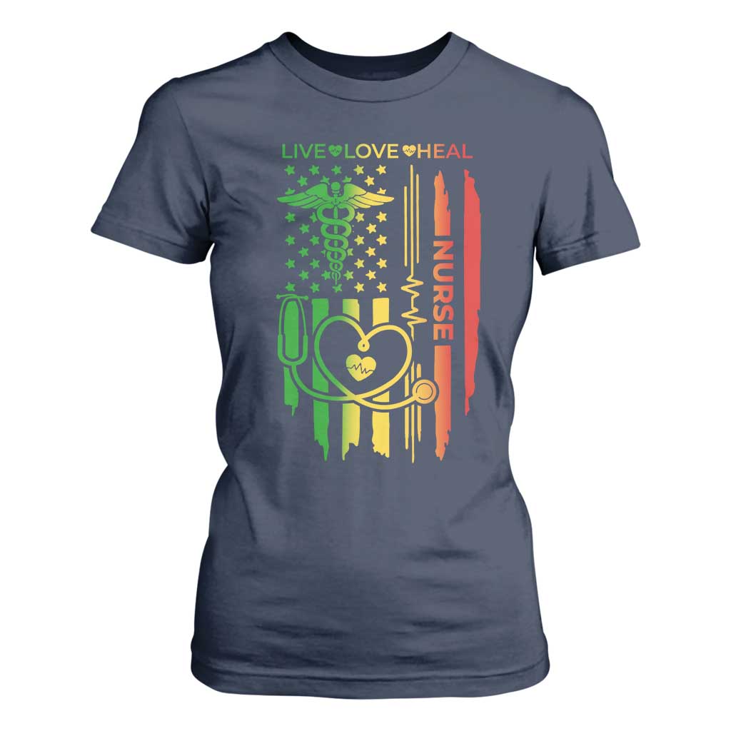 Black Nurse T Shirt For Women American Flag Proud Afro African Women Melanin Pride