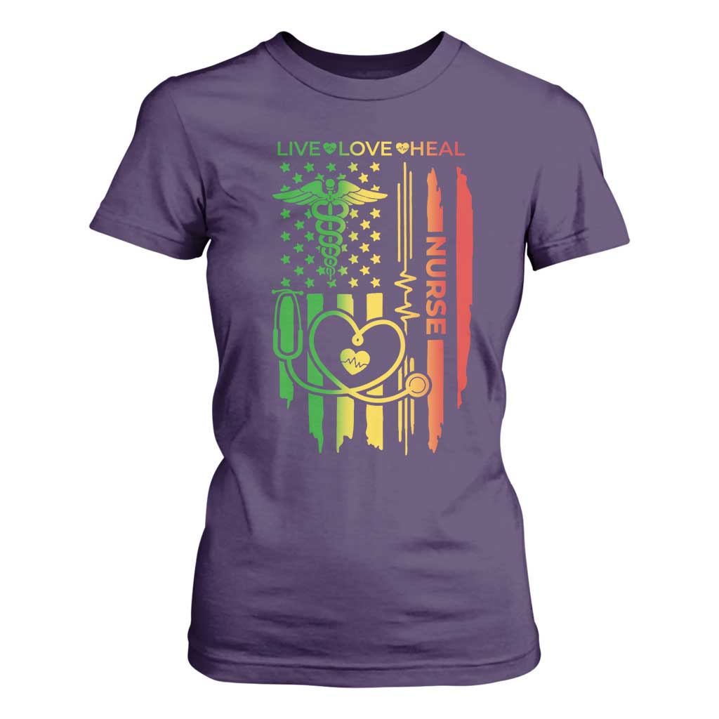 Black Nurse T Shirt For Women American Flag Proud Afro African Women Melanin Pride