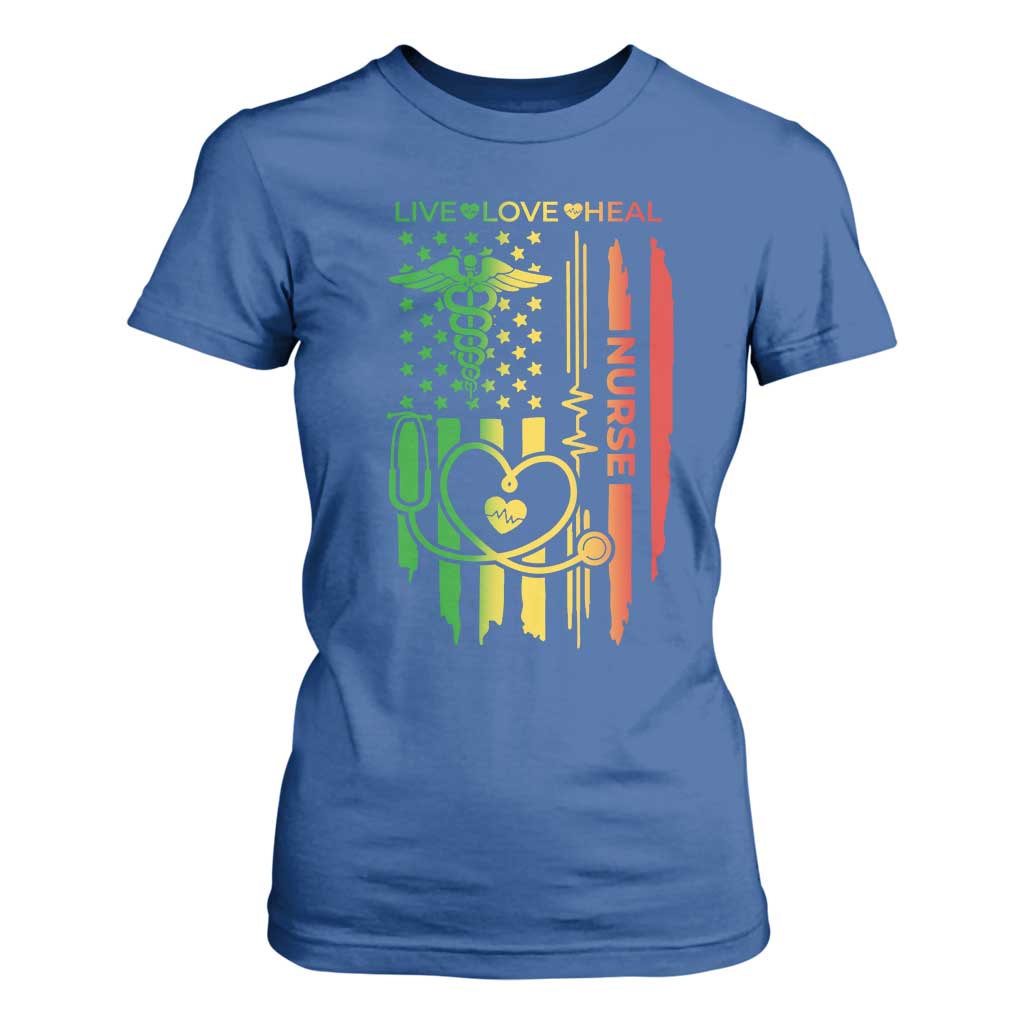 Black Nurse T Shirt For Women American Flag Proud Afro African Women Melanin Pride