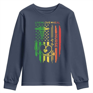 Black Nurse Youth Sweatshirt American Flag Proud Afro African Women Melanin Pride