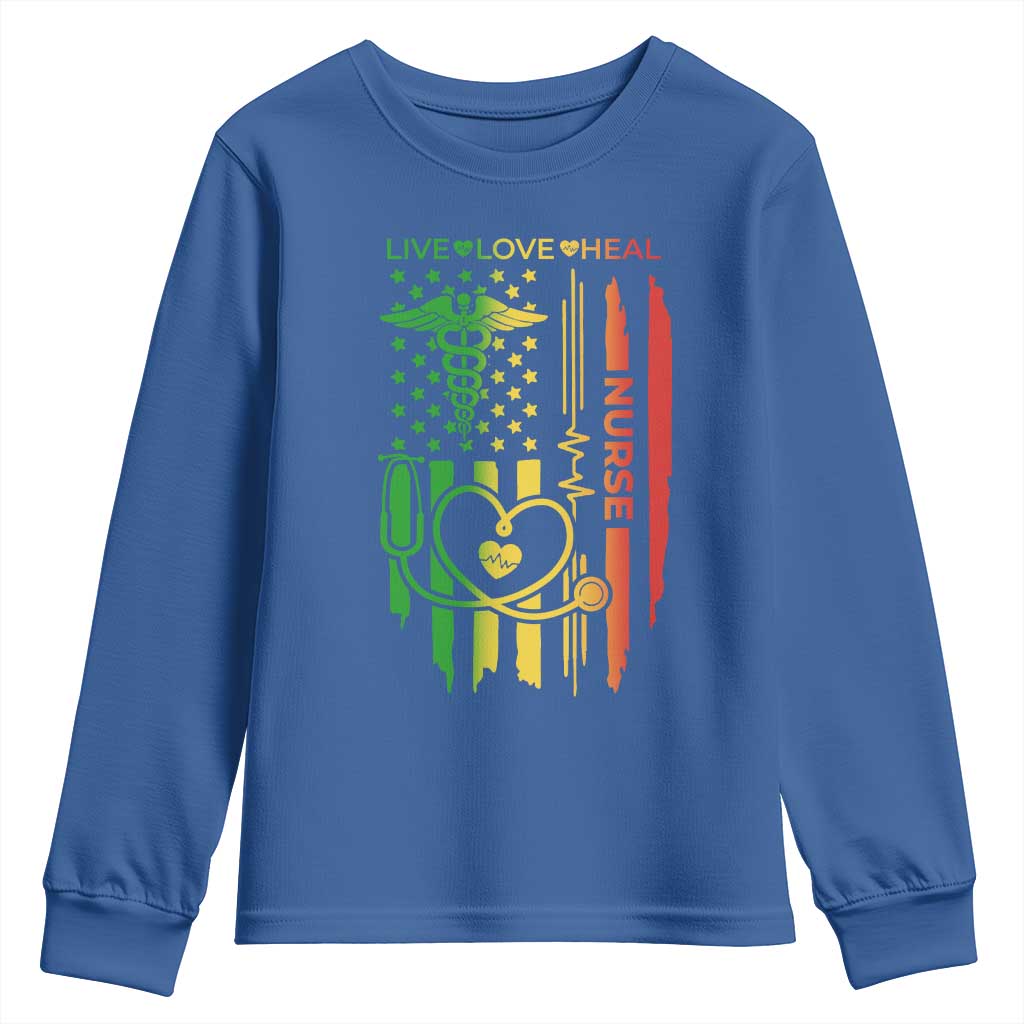 Black Nurse Youth Sweatshirt American Flag Proud Afro African Women Melanin Pride