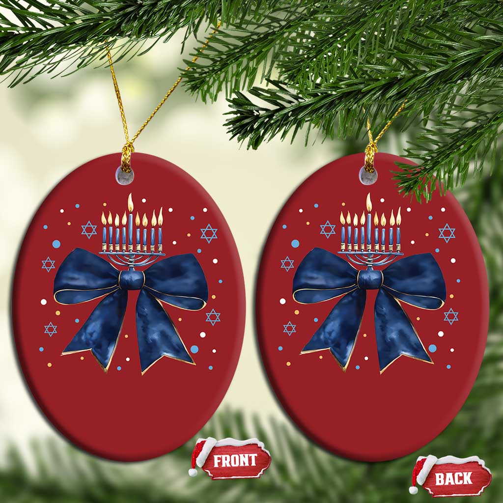 Happy Hanukkah Christmas Ornament Coquette Hanukkah Bow Jewish Menorah - African Pride