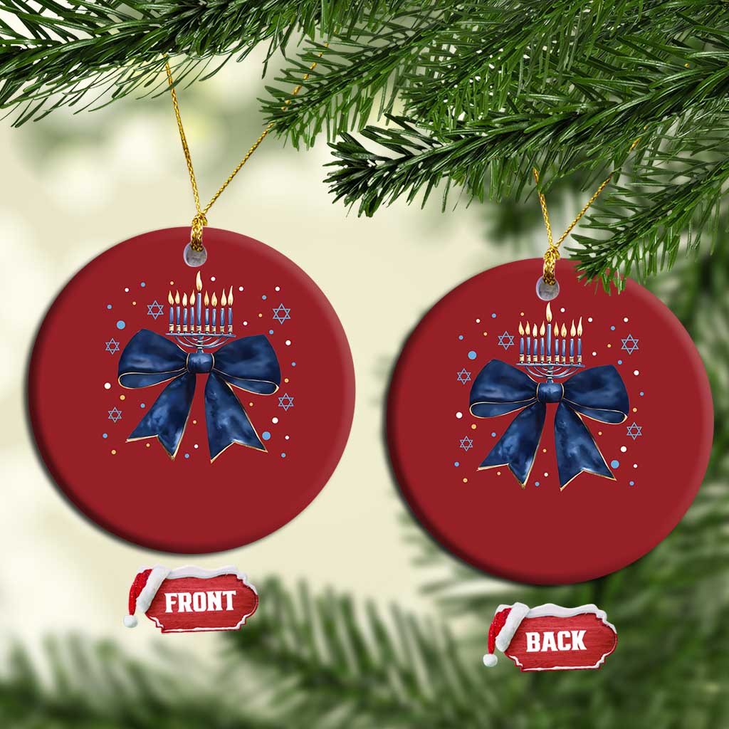 Happy Hanukkah Christmas Ornament Coquette Hanukkah Bow Jewish Menorah - African Pride