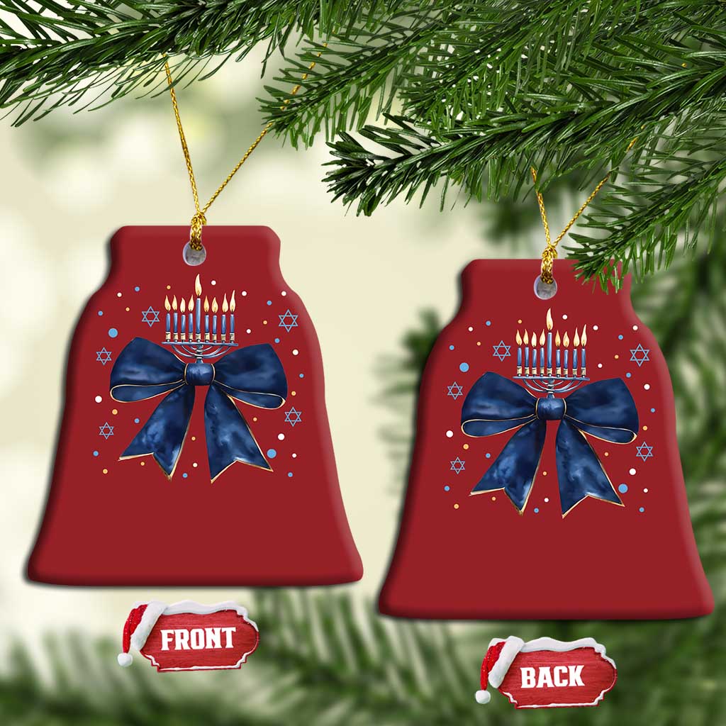 Happy Hanukkah Christmas Ornament Coquette Hanukkah Bow Jewish Menorah - African Pride
