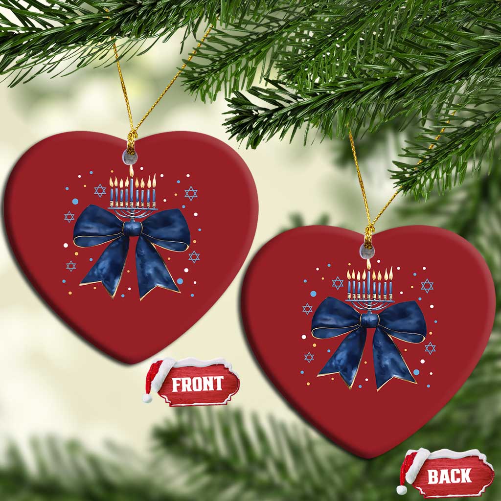Happy Hanukkah Christmas Ornament Coquette Hanukkah Bow Jewish Menorah - African Pride