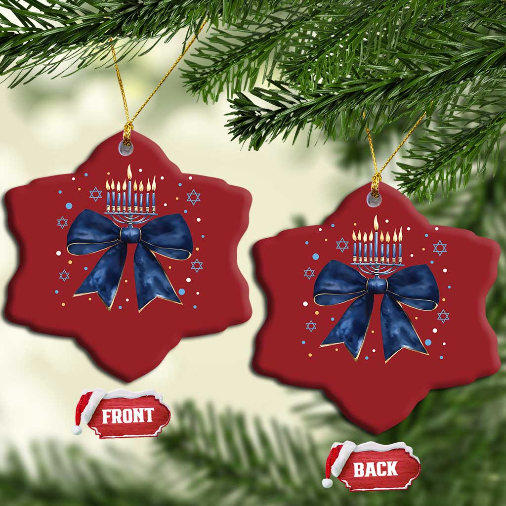 Happy Hanukkah Christmas Ornament Coquette Hanukkah Bow Jewish Menorah - African Pride